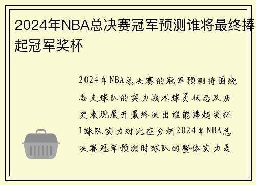 2024年NBA总决赛冠军预测谁将最终捧起冠军奖杯